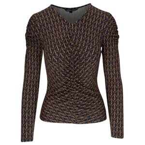Veronica Beard Neeta Ruched Jersey Top Equestrian Bit Print Long Sleeve L